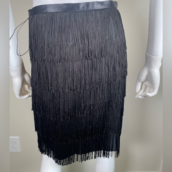 GAP All Over Fringe Satin Mini Skirt Black Sz 4 Party Cocktail Dancing Boho Chic - Picture 6 of 13